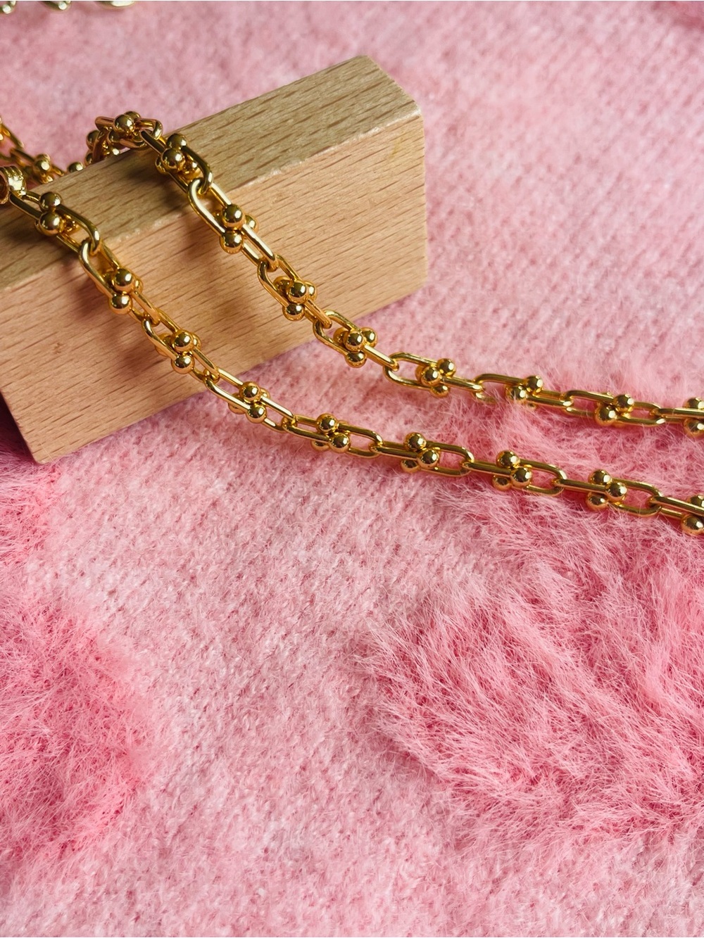 Gold Link Chain Necklace with Bead Accents - Women Jewelry Necklace.